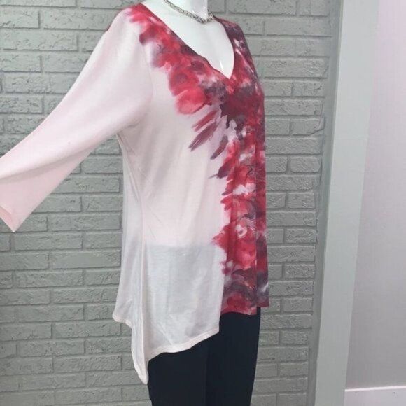 One World Women Tie Dye V-Neck Live and Let Live Long Sleeve Tunic Top Size L - Picture 3 of 10